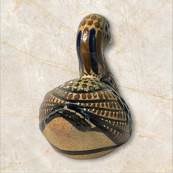 Duck Tonala Mexico Sandstone Pottery Hand Painted Enamel Signed E C 6.5" Tall - Picture 2 of 8